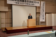 140806_01 挨拶をするJA岡山中央会の青江会長(31日、岡山市で)